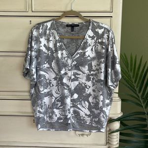 White House Black Market Silver Foil Effect T Shirt XS